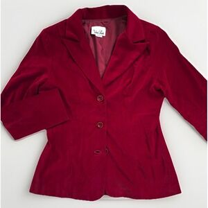 Womens Vintage Jewel-tone Red Velvet Statement Jacket Blazer Sz M Coquette Retro